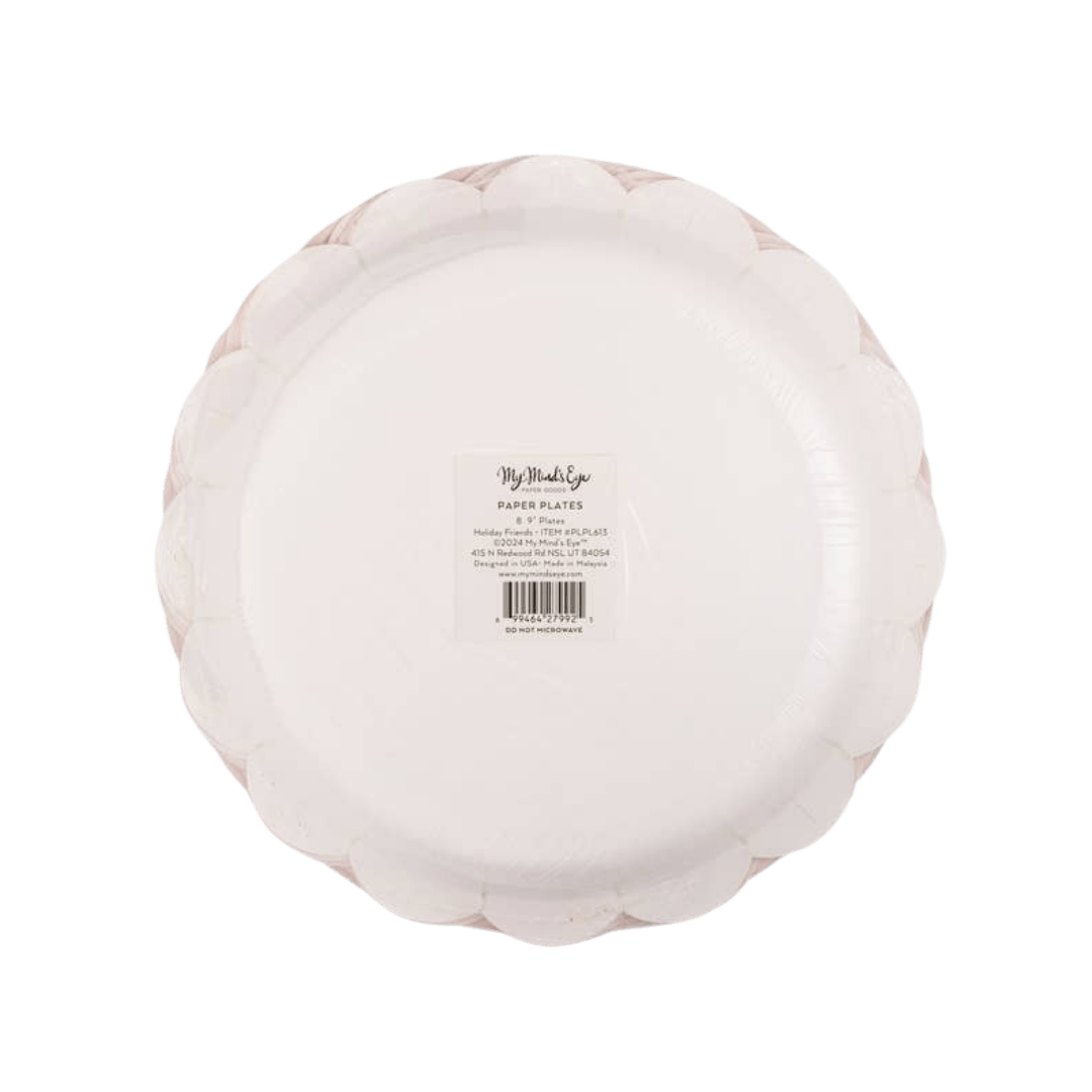 White scalloped paper plate set for birthday celebrations from Parte Haus party supply store in Bethesda MD
