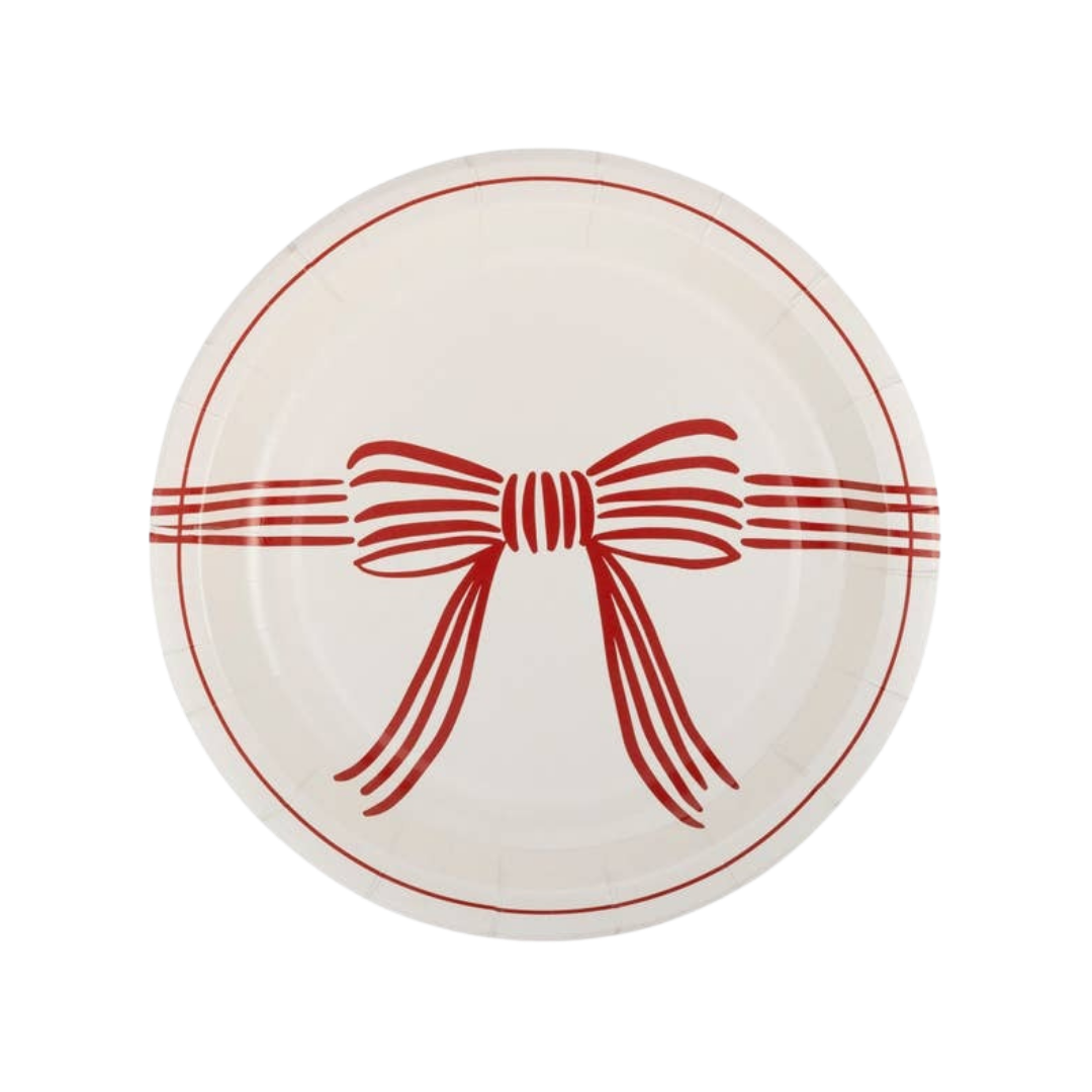 Cream with Red Bow Large Plate