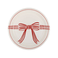 Red and white paper plate with bow design for celebration from Parte Haus party supply store in Bethesda Maryland