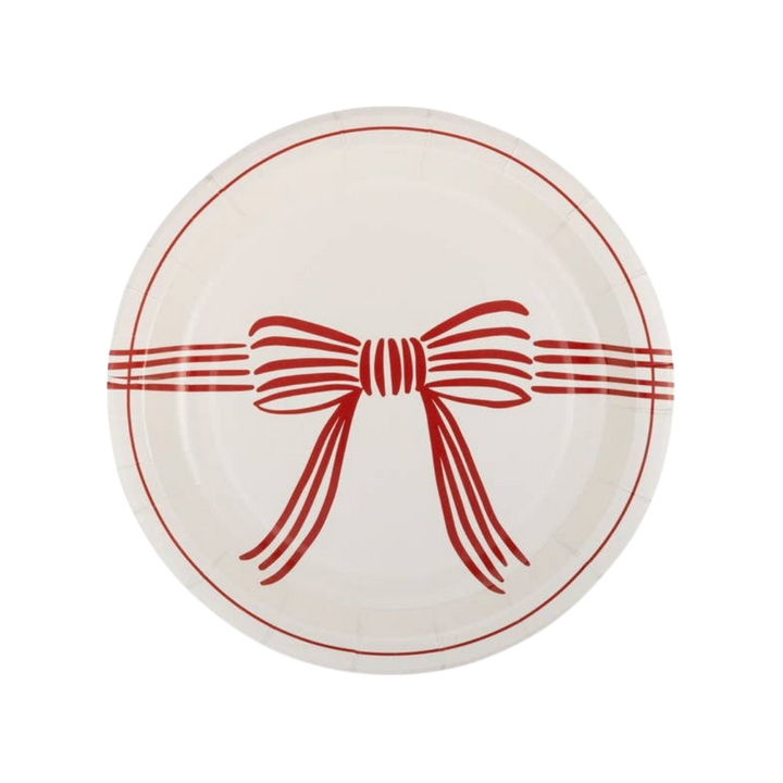 Cream with Red Bow Large Plate
