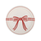 Red and white paper plate with bow design festive celebration from Parte Haus party supply store in Bethesda MD