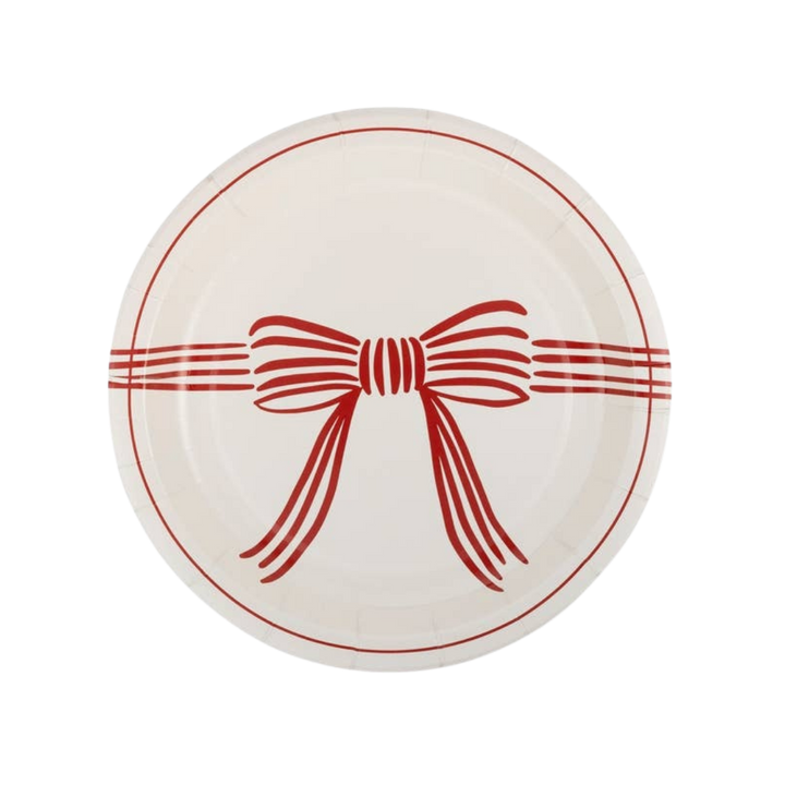 Cream with Red Bow Large Plate
