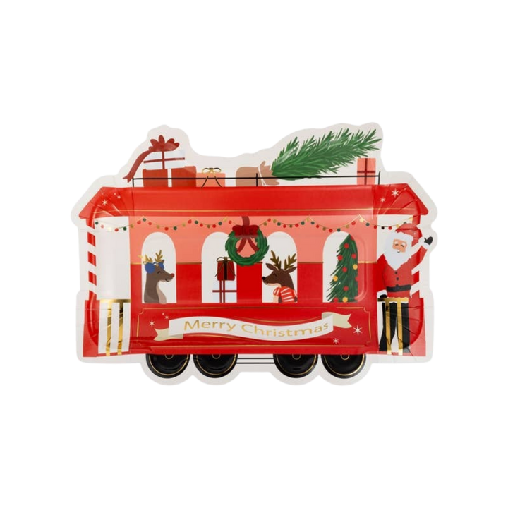 Red Christmas Train Shaped Large Plate
