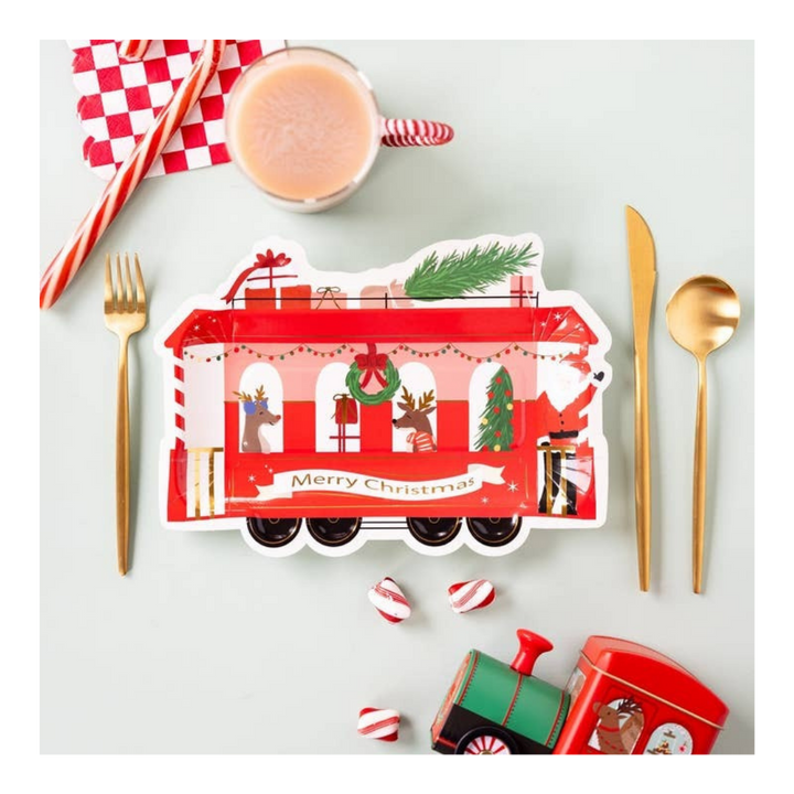 Red Christmas Train Shaped Large Plate