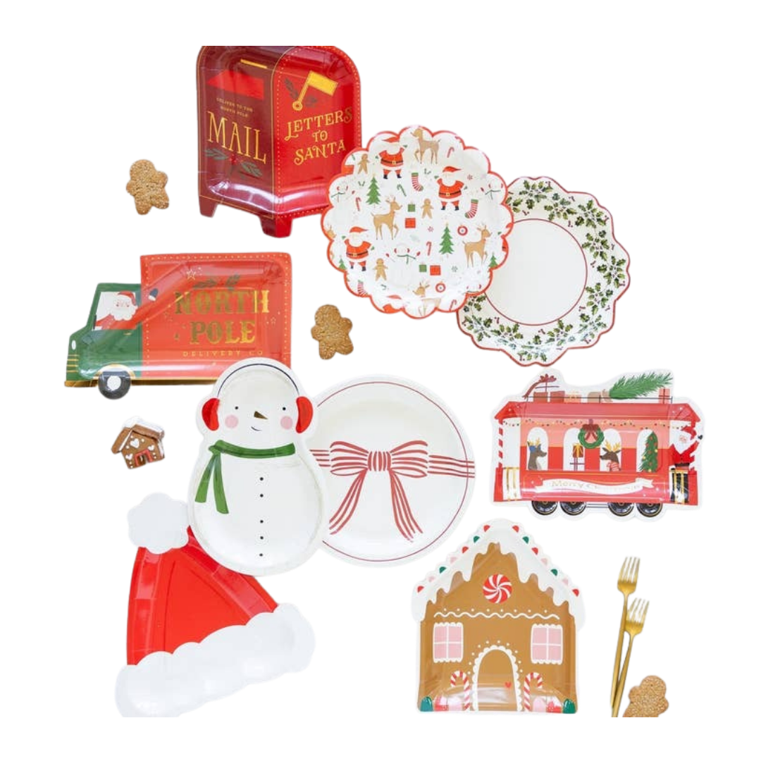 Red Christmas Train Shaped Large Plate