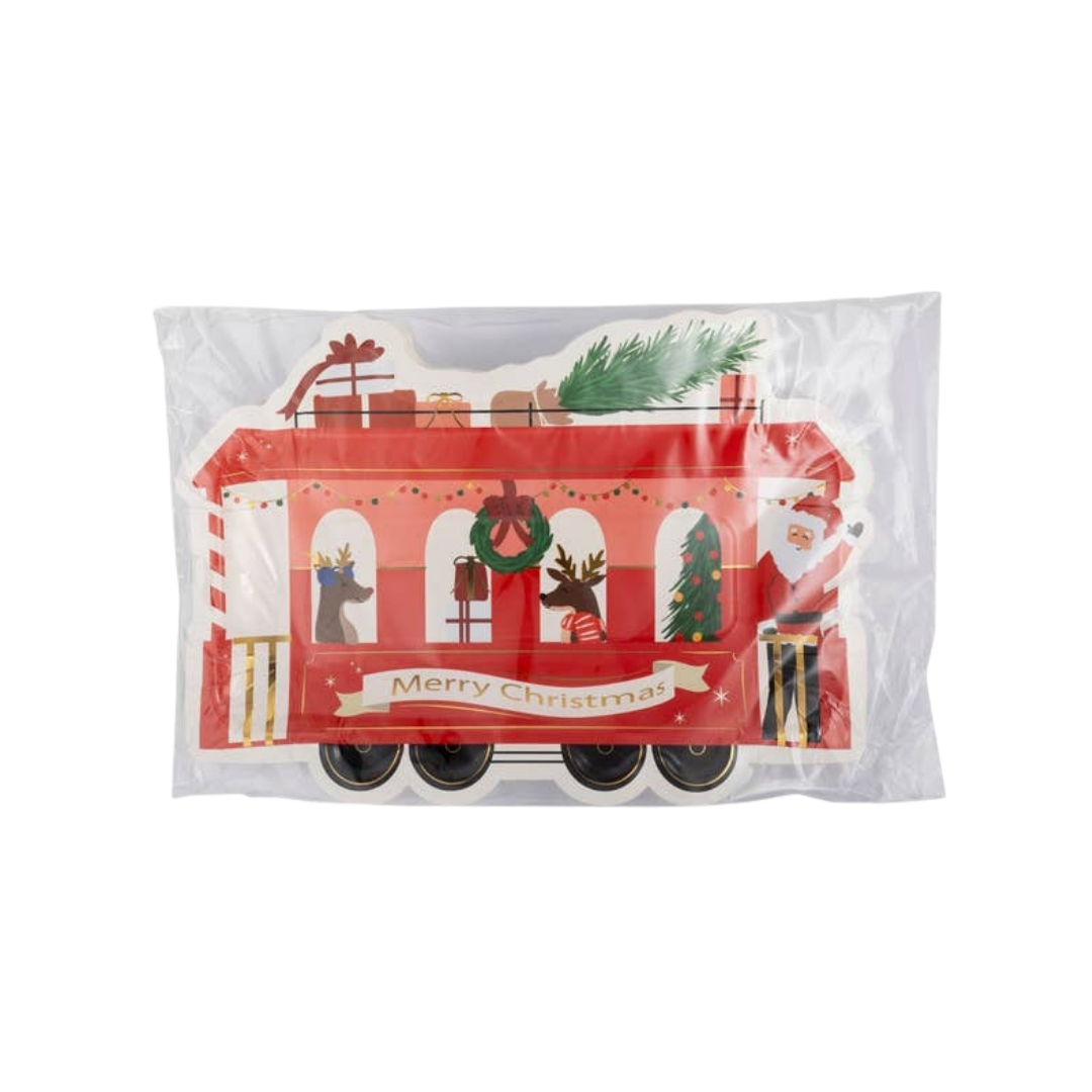 Red Christmas Train Shaped Large Plate