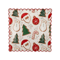 Red and green Christmas dessert paper plate with Santa trees snowmen and ornaments from Parte Haus party supply store in Bethesda MD