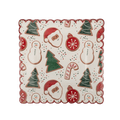 Red and green Christmas square plate with Santa snowman tree and ornament cookie design from Parte Haus party supply store in Bethesda MD