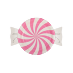 Pink and white candy shaped paper plate with swirls birthday theme from Parte Haus party supply store in Bethesda MD