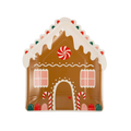 Brown gingerbread house plate with candy cane design Christmas from Parte Haus party supply store in Bethesda MD