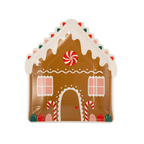Brown gingerbread house plate with candy cane design Christmas from Parte Haus party supply store in Bethesda MD