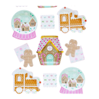 Pastel gingerbread house and train plates and napkins Christmas theme from Parte Haus party supply store in Bethesda MD