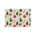 multicolor Christmas rectangular scalloped placemat with Santa tree and snowman pattern holiday from Parte Haus party supply store in Bethesda MD