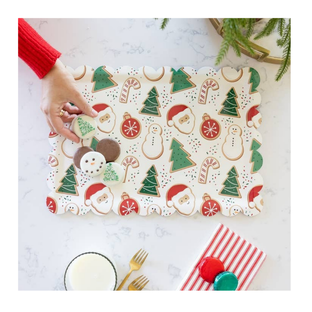 Christmas multicolor placemat with festive designs for holiday from Parte Haus party supply store in Bethesda MD