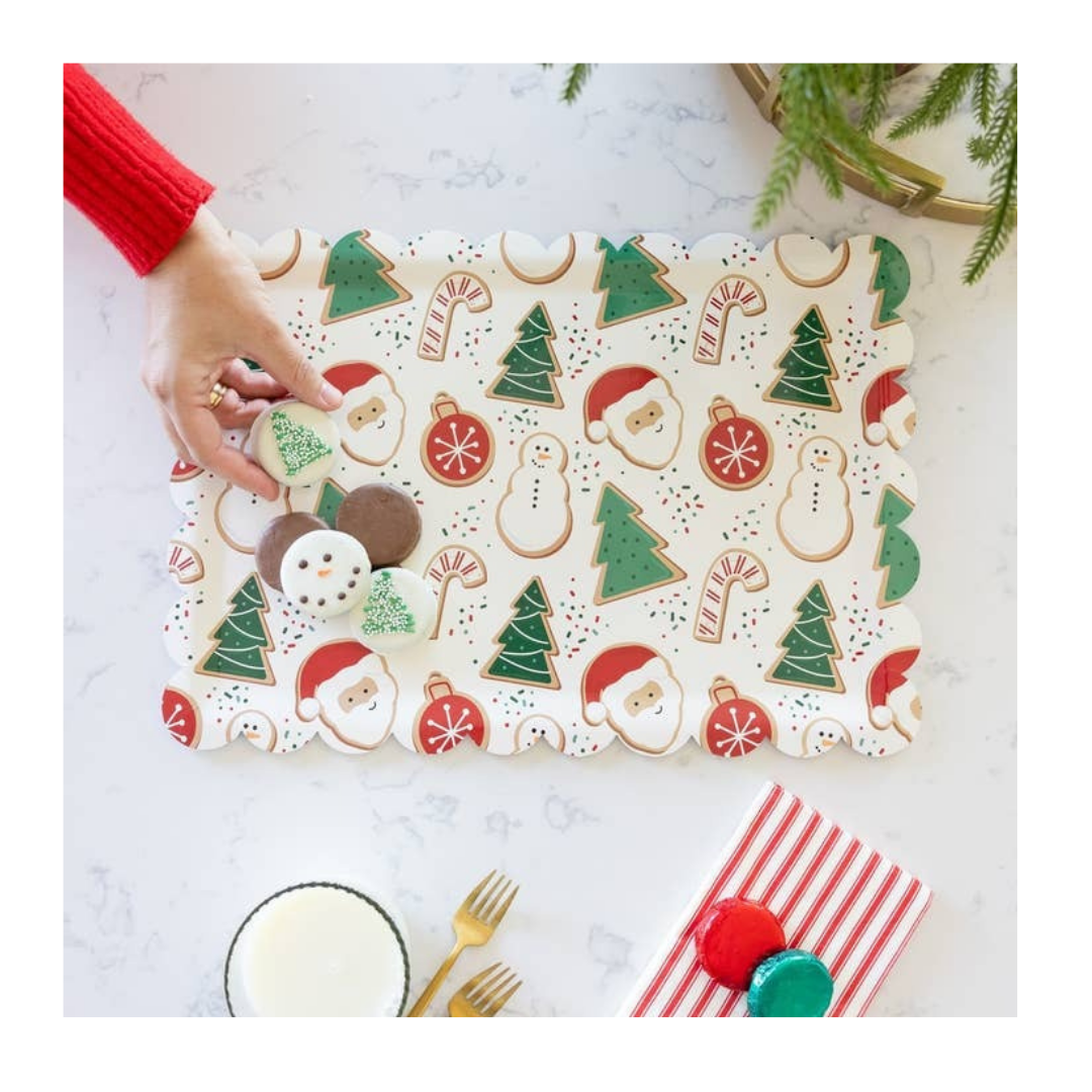 Christmas multicolor placemat with festive designs for holiday from Parte Haus party supply store in Bethesda MD