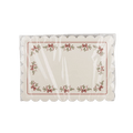 White rectangular scalloped edge holiday placemat with red bows Christmas theme from Parte Haus party supply store in Bethesda MD