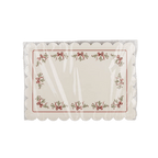 White rectangular scalloped edge holiday placemat with red bows Christmas theme from Parte Haus party supply store in Bethesda MD
