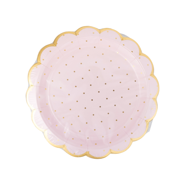 Pink Gold Scalloped Rim Princess Dot Large Dinner Plates