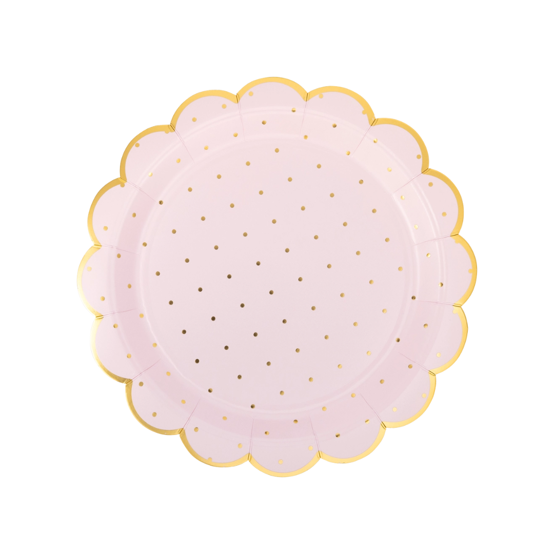 Pink Gold Scalloped Rim Princess Dot Large Dinner Plates