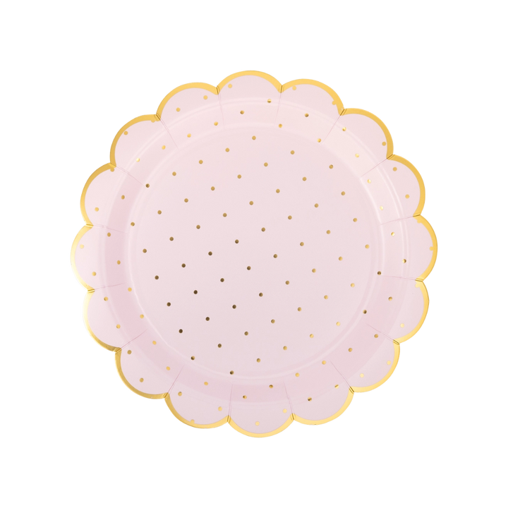 Pink Gold Scalloped Rim Princess Dot Large Dinner Plates