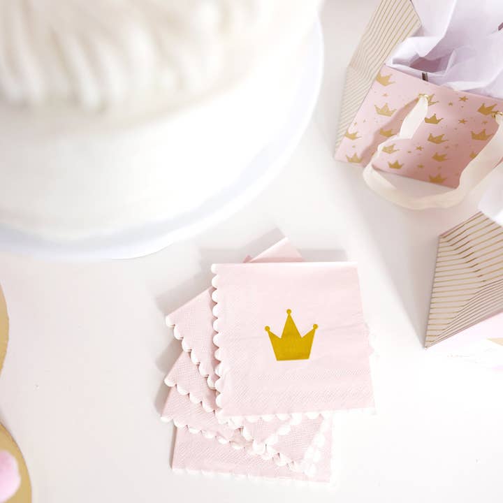 Pink and Gold Princess Crown Cocktail Napkins
