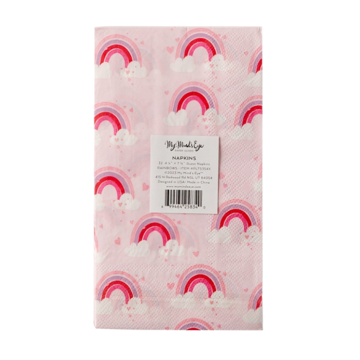 Pink rainbow napkin with clouds for birthday from Parte Haus party supply store in Bethesda Maryland