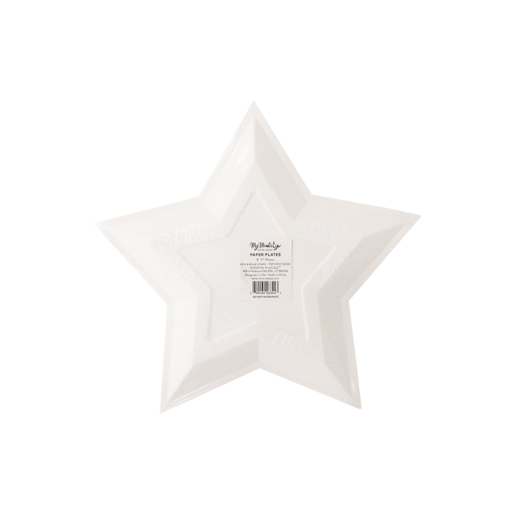 White star shaped paper plate with textured surface birthday from Parte Haus party supply store in Bethesda MD