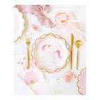 Pink unicorn paper plate and gold cutlery fantasy birthday from Parte Haus party supply store in Bethesda MD