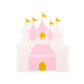 Pink castle shaped paper plate with yellow flags princess birthday theme from Parte Haus party supply store in Bethesda MD