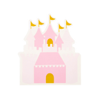 Pink castle shaped paper plate with yellow flags princess birthday theme from Parte Haus party supply store in Bethesda MD