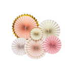 Pink and gold paper fans with scalloped edges princess birthday from Parte Haus party supply store in Bethesda MD