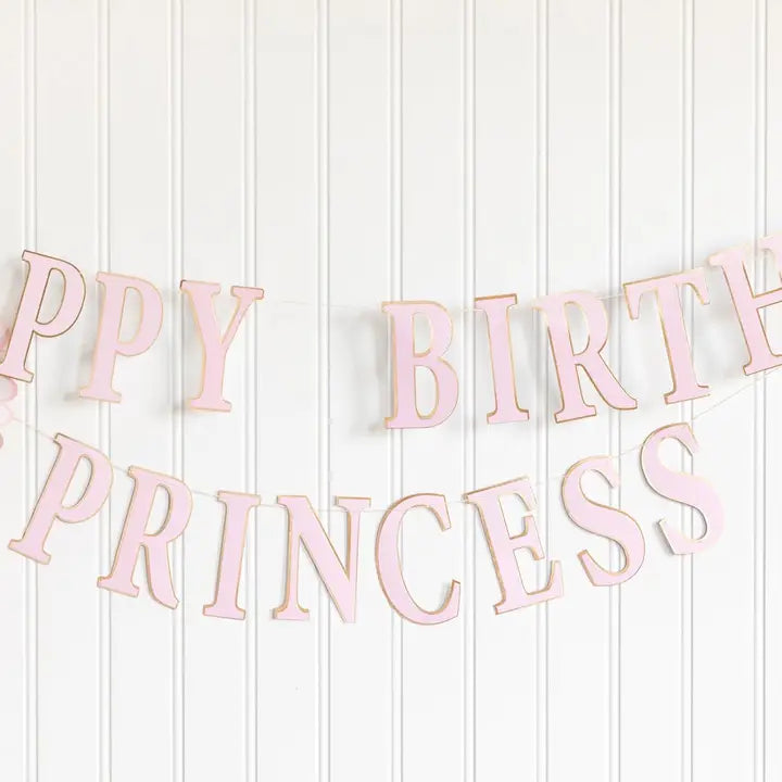 Pink happy birthday princess banner for birthday celebration from Parte Haus party supply store in Bethesda MD