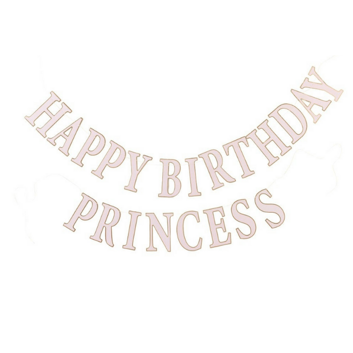 Pink happy birthday princess letter banner for birthday theme from Parte Haus party supply store in Bethesda MD