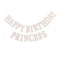 Pink happy birthday princess letter banner for birthday theme from Parte Haus party supply store in Bethesda MD
