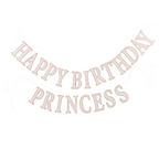 Pink happy birthday princess letter banner for birthday theme from Parte Haus party supply store in Bethesda MD