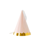 Pink cone hat with gold trim and mesh stars for birthday from Parte Haus party supply store in Bethesda MD.
