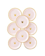 Pink princess crown plate with gold crown design for birthday theme from Parte Haus party supply store in Bethesda MD