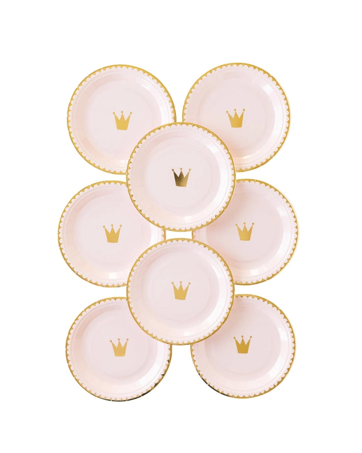 Pink princess crown plate with gold crown design for birthday theme from Parte Haus party supply store in Bethesda MD