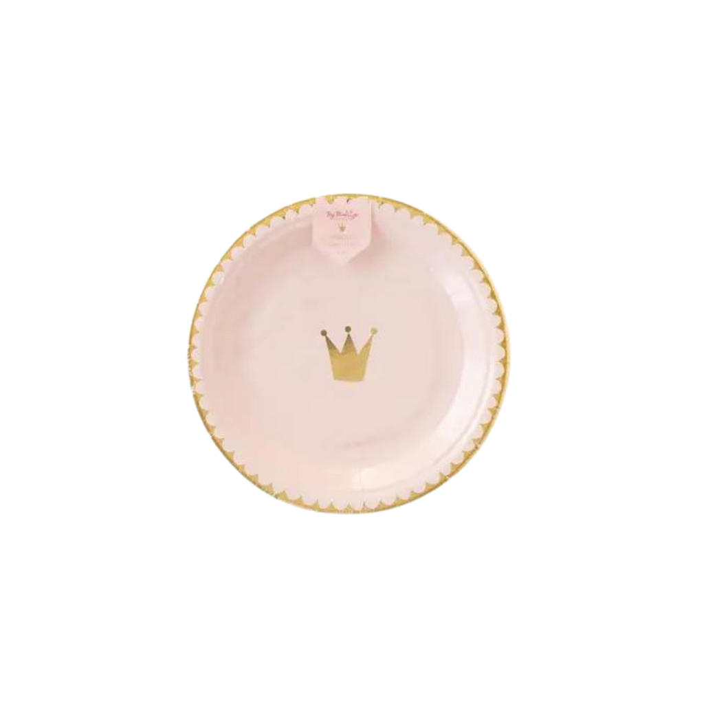 Pink princess crown plate with gold edge princess party theme from Parte Haus party supply store in Bethesda MD