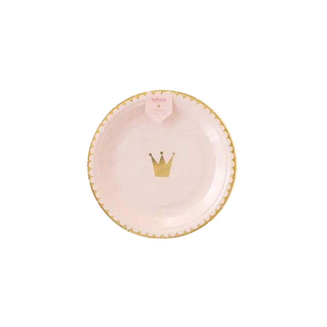 Pink princess crown plate with gold edge princess party theme from Parte Haus party supply store in Bethesda MD