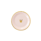 Pink and gold crown plate with scalloped edge princess birthday from Parte Haus party supply store in Bethesda MD