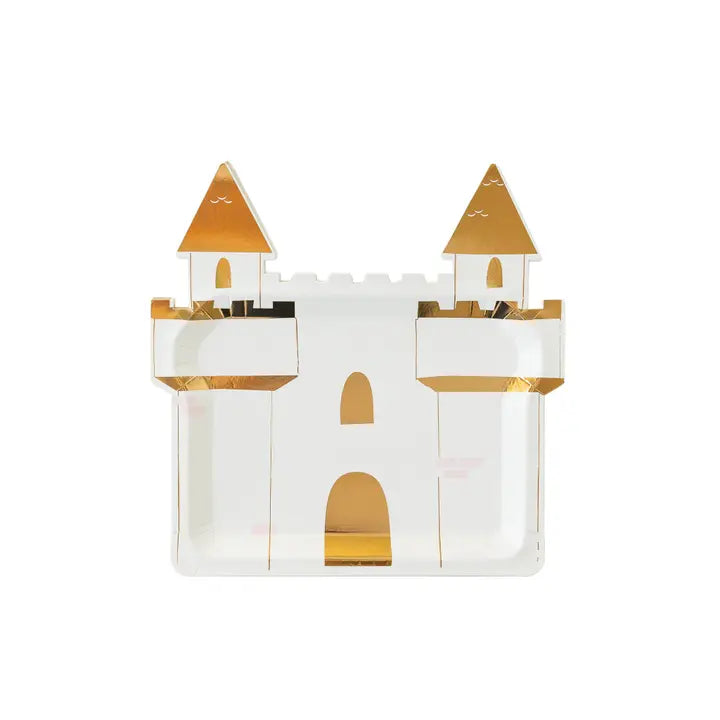 Gold and white princess castle shaped plate for birthday from Parte Haus party supply store in Bethesda MD