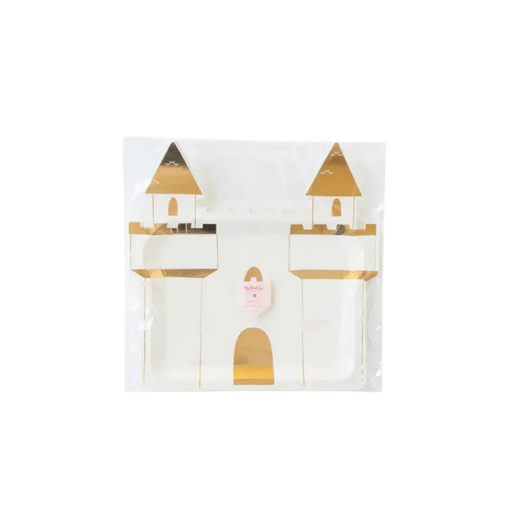 White and gold princess castle shaped plate princess theme from Parte Haus party supply store in Bethesda Maryland