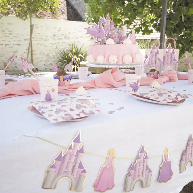 Pink princess garland fairy tale castle banner for birthday from Parte Haus party supply store in Bethesda Maryland