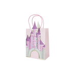 Pink princess castle paper bag with cutout handle princess birthday from Parte Haus party supply store in Bethesda MD.