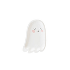 White ghost shaped paper plate with cute face for Halloween from Parte Haus party supply store in Bethesda MD
