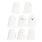 White ghost shaped paper plates with cute faces Halloween theme from Parte Haus party supply store in Bethesda MD.