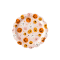 Orange white and pink Halloween pumpkin paper plate with scalloped edge from Parte Haus party supply store in Bethesda MD