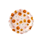 Orange white and pink Halloween pumpkin paper plate with scalloped edge from Parte Haus party supply store in Bethesda MD