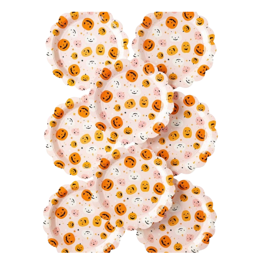 Orange and Blush Hey Pumpkin Scattered Pumpkins Dinner Plates